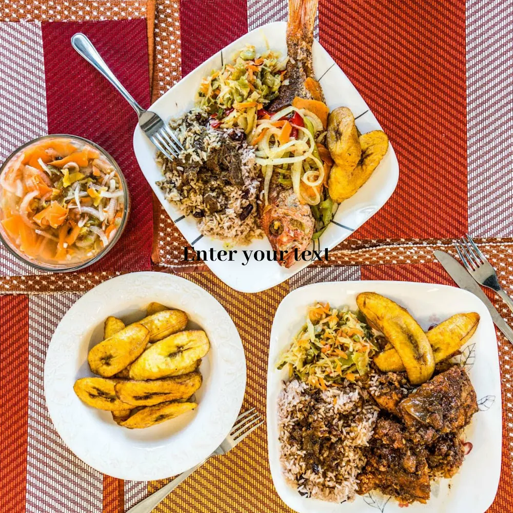 Red Snapper with Rice Beans and Rice Fried Plantains Homemade Pickled Pepper Hot Sauce